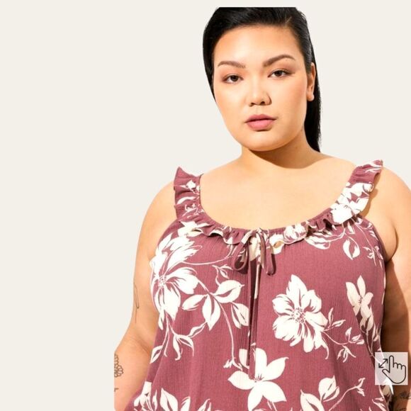 TORRID PLUS SIZE Washable Crinkle Gauze Ruffle Tie Front TankโTop - Picture 7 of 16